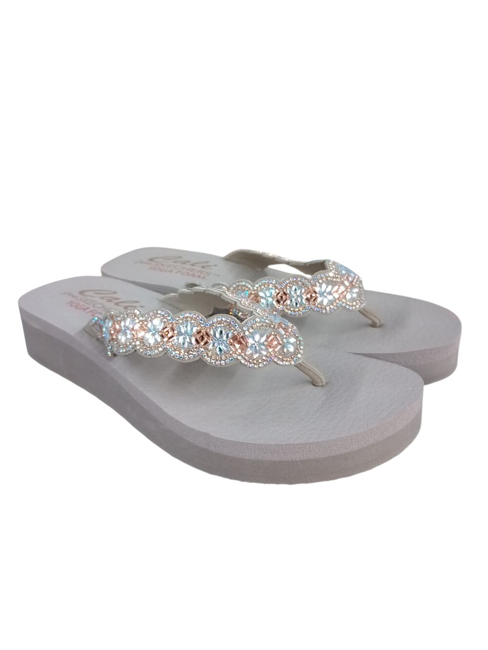 Skechers Wedge Sandal Womens Size 9 Cali Vinyasa Happy Spring Thong Yoga Foam
